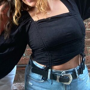 Black Mustard Seed Balloon Sleeve Top